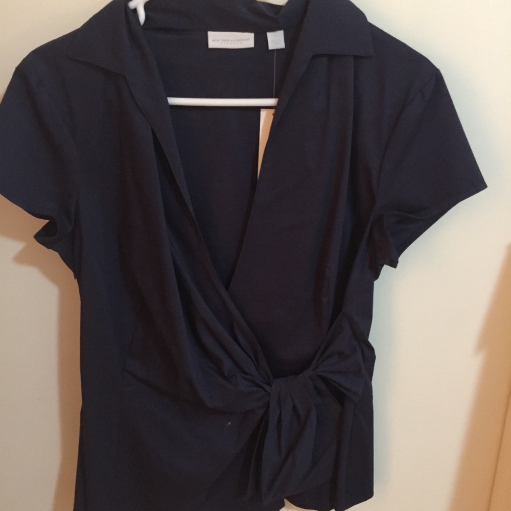 Cotton top with size faux wrap - new